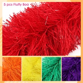FeelfunFeather 5pcs Feather Boa - Colorful 5 Ft Artificial Fluffy Boas Bulk for Wedding Birthday Tea Party Christmas Costume Decor