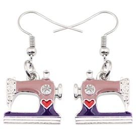 WEVENI Enamel Alloy Crystal Sewing Machine Earrings Dangle Drop Unique Jewelry Dainty Gift For Women Girls Ladies (Purple)