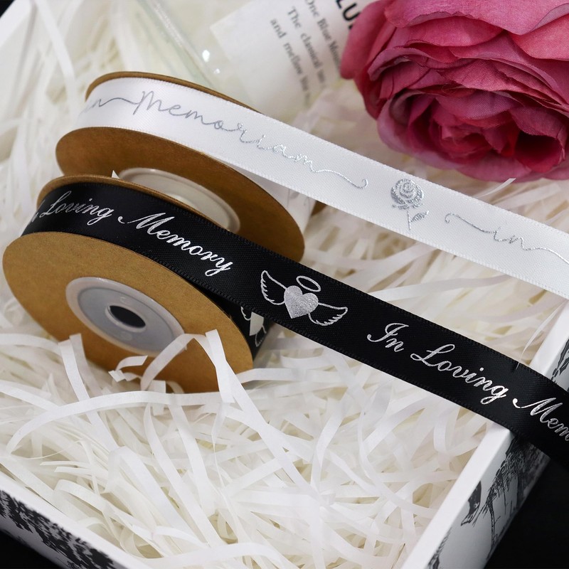 YERELO 10Yardx 2 Rolls Set Funeral Ribbon 2 Style Stain
