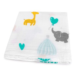 HOMYBABY® Muslin Baby Cloth 120 x 120 cm - Organic Cotton - Baby Blanket for Newborns - Can be Used as Burp Cloth, Blanket for Prams, Cribs, Changing Table or for Swaddling (1, Elephant & Giraffe, 120