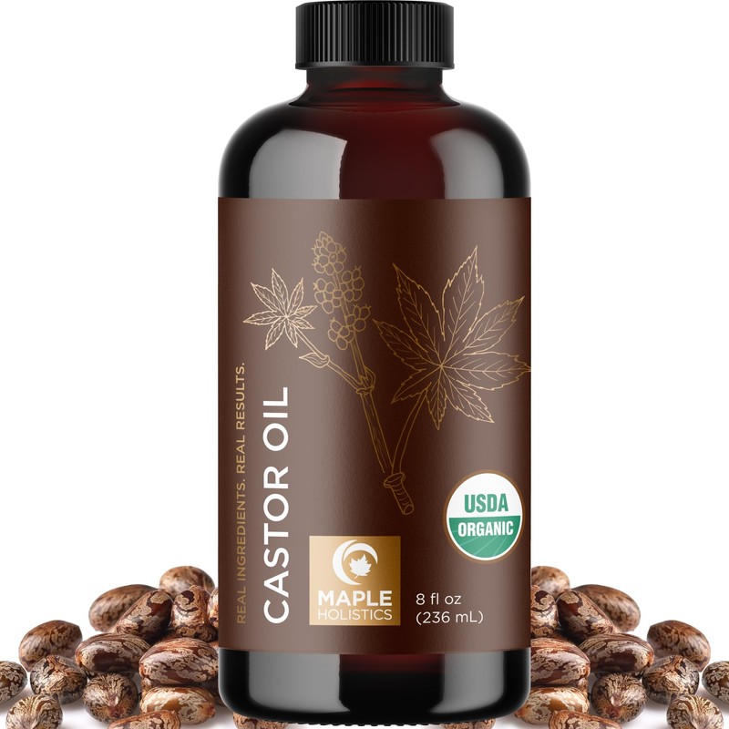 Aceite de Ricino Orgánico Maple Holistics Organic Castor Oil, Cold-Pressed,