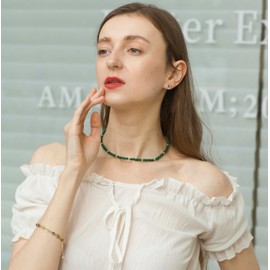 Aobei Pearl Boho Malachite Beaded Choker Green Chakra Gemstone Necklace for Women 18k Gold Bead Charm Necklace