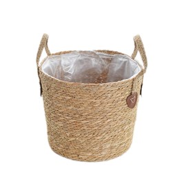 SANGOGO Flower Pot Planter Wicker Planter with Handle Storage Basket Toy Storage Basket with Handle Handmade (M)