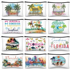 Reginary 12 Pcs City Souvenir Gifts Texas State Gifts Chicago City Souvenirs California Makeup Bag Zippered Bag Cosmetic Bag for Women Traveler Souvenirs (Florida)