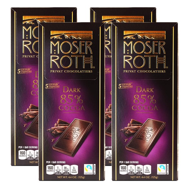Moser Roth Fine Premium European Dark Chocolate 85% Cocoa (Pack of 4)