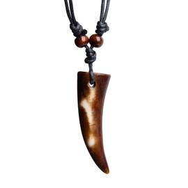 Scddboy Wolf Tooth Necklace for Men，Men's Teeth Pendant Necklace Adjustable Indian Tribe Jewelry (Slightly Curved)