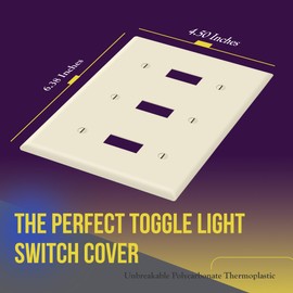 ENERLITES Triple Toggle Light Switch Wall Plate, Gloss Finish, Standard Size 3-Gang 4.50" x 6.38", Unbreakable Polycarbonate Thermoplastic, 8813-LA, Light Almond