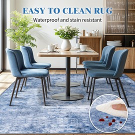 Shilucheng 8x10 Rug for Living Room Neutral Machine Washable Large Non-Slip Backing Abstract Rugs, Soft Low Pile Area Rug for Bedroom Under Bed,Dining Room Clearance, Big Carpet (Blue)