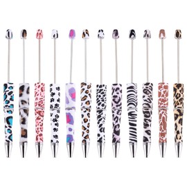 Beadthoven 12pcs Plastic Beadable Pens Set Beaded Ballpoint Pens Leopard Cow Printed Pens DIY Animal Bead Pens Black Ink Cute Cool Pens for Graduations Teacher School Office Craft Pen Making Supplies