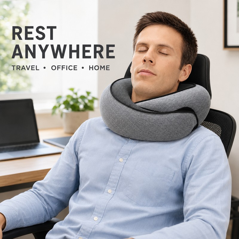 U-Shaped Memory Foam Travel Neck Pillow with Adjustable Velcro and