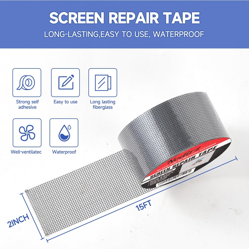 Nodirz Screen Repair Tape, 15 FT, Grey, Strong Adhesive, Screen
