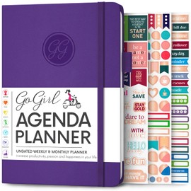 GoGirl Planner Agenda – Colorful Undated Monthly & Weekly Organizer for Women, Journal for Time Management & Productivity (Purple)