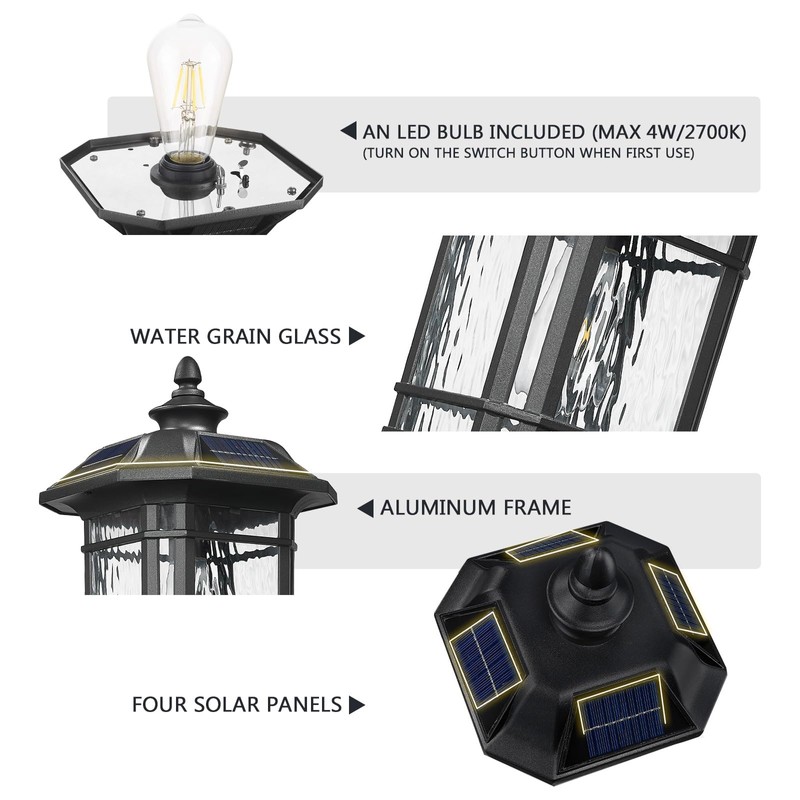 Emliviar 20.5" Solar Post Light Outdoor, Large Black Solar Column