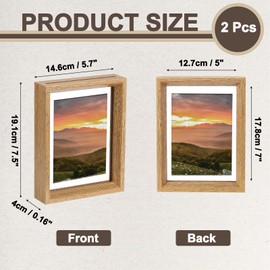 sourcing map 2Pcs Floating Frame, 7 x 5 Inch Natural Wood Pictures Frames for Pressed Flowers Standing Wall Hanging Picture Collection, Wood Tone