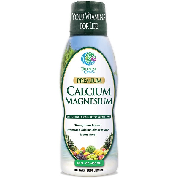 Tropical Oasis Liquid Calcium & Magnesium - Natural formula w/ support for strong bones - Liquid vitamins w/ calcium,  - 16oz, 32 Serv.