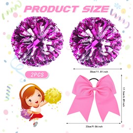 Pack of 3 Cheerleader Pompoms, Cheerleader Pompoms, Pink, Sports Pompoms, Cheers Ball Pompoms, 2 Pompoms + Hair Band, Metallic Foil Pom Poms Dance Pom for Dance Party, Sports, Competition, Team Ghost
