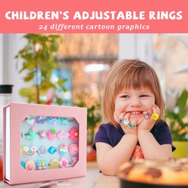 Lenamos 24pcs Adjustable Jewel Rings for 3-12 Year Old Girl Toys Gift, Gifts for Girls' Birthday Toys, Festive3 4 5 6 7 8 9 10 11 12 Year Old Girl, A Variety of Rings Styles NO Duplication
