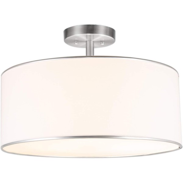 VONLUCE Drum Ceiling Light, 18" Brushed Nickel 3 Light Drum Chandelier, Semi Flush Mount Contemporary Ceiling Lighting Fixture with Diffused Shade for Kitchen, Hallway, Dining Room Table, Bedroom