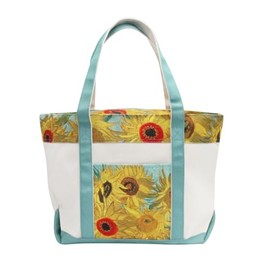 RainCaper Fine Art Large Cotton Canvas Tote Bag Roomy Heavy Duty Sturdy Boat Bag Zippered Top Lots of Pockets Shoulder Straps (van Gogh Sunflower)