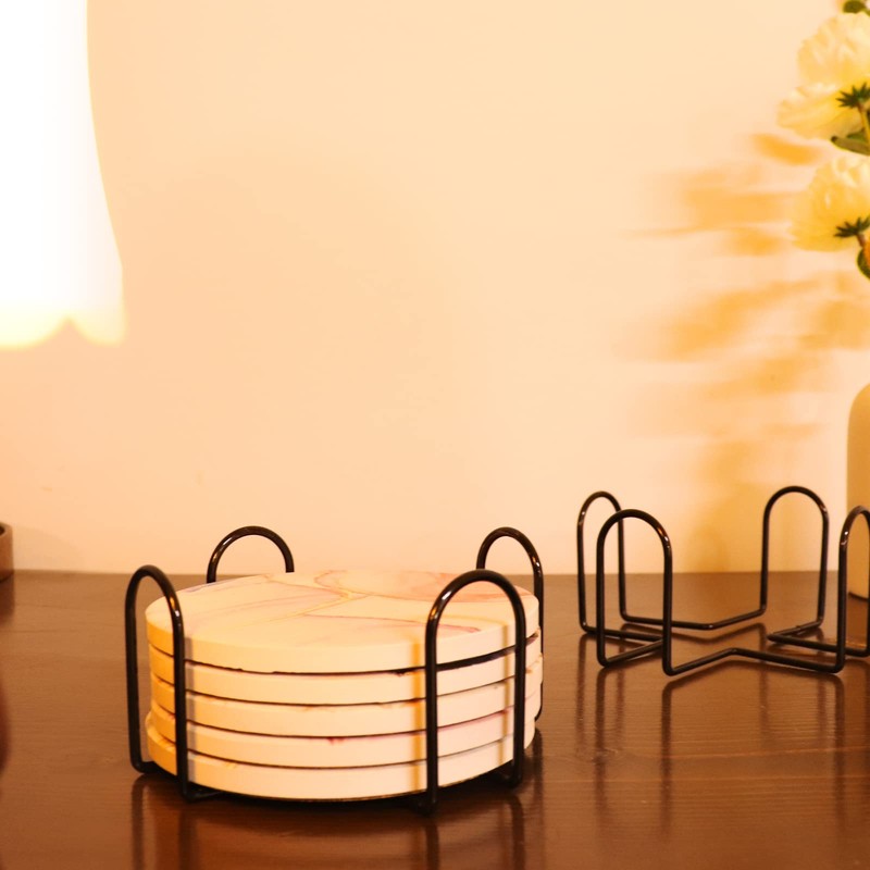 Metal Coaster Holder for Home Wrought Iron Shelf Decoration Set