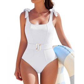 AI'MAGE Women's One Piece Swimsuit 2025 Tummy Control Swimsuits Slimming Bathing Suits Belted Swim Suit Swimwear,White,M