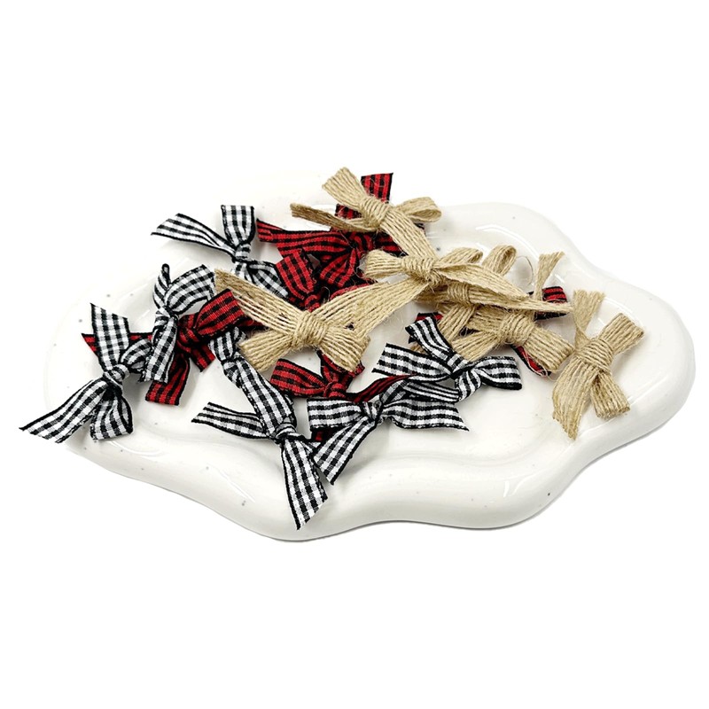 150PCS Mini Buffalo Plaid Burlap Bows, Red Black White Checkered