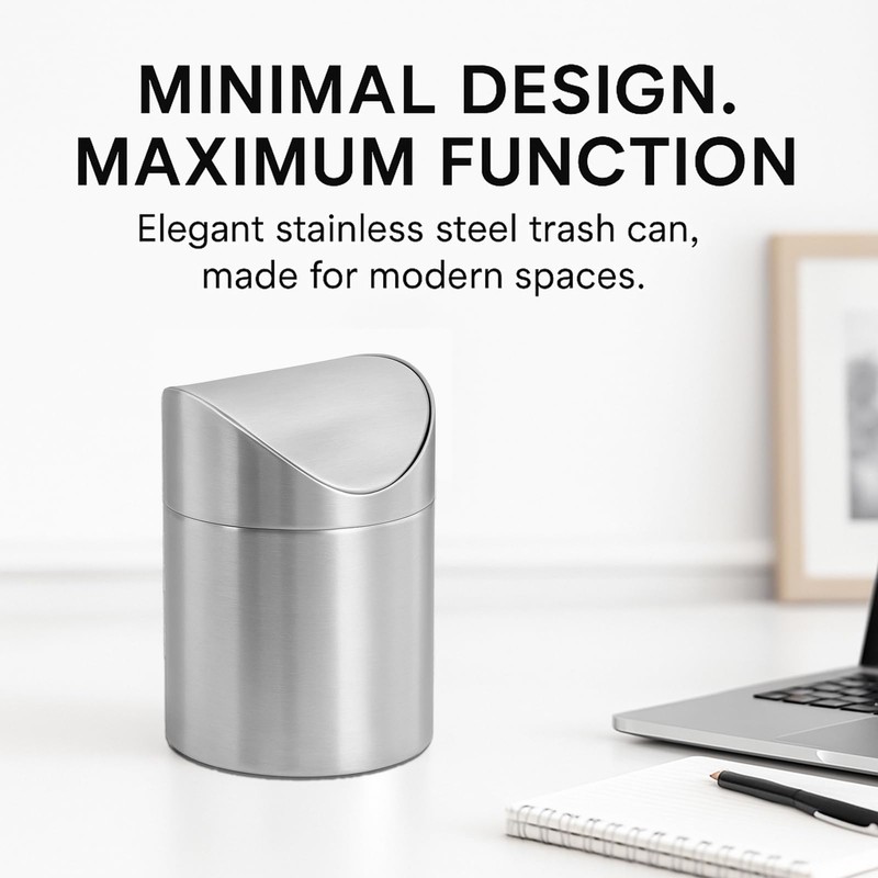 JILLICK Small Mini Trash Can with Lid, Brushed Stainless Steel