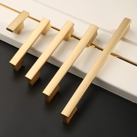 Amerdeco 10 Pack Gold Cabinet Pulls 160mm Hole Center Cabinet Hardware Kitchen Cabinet Handles for Bathroom Drawer Pulls Dresser Pulls AM024