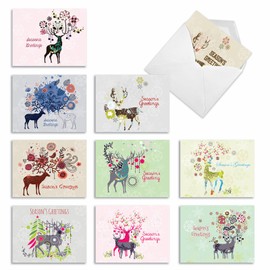 The Best Card Company - 10 Blank Merry Christmas Note Cards (4 x 5.12 Inch) - Boxed Holiday Notecards with Envelopes - Dandy Reindeer M2938SGB