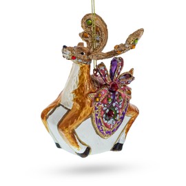 Elegant Prancer: Fancy Reindeer Glass Christmas Ornament