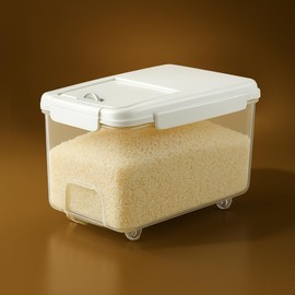 LivLab Mker Rice Storage Container - 20 lbs Airtight Flour Dispenser with Lids,measuring cup & wheel, BPA Free, Kitchen organizers for Pet/Cat/Dog Food Storage Container