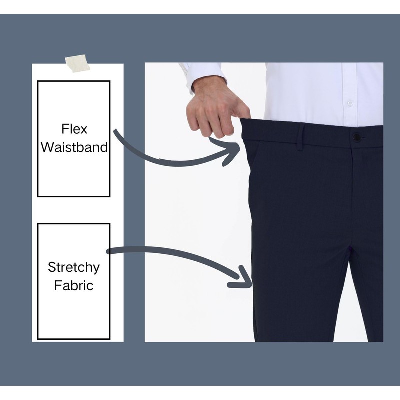 Soojun Men's Modern Fit Flex Flat Front Dress Pants, Navy,