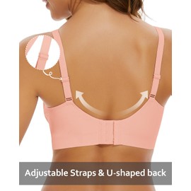 WOWENY Padded Non Wired Bras V Neck Bralette Seamless Invisible Comfy Soft Bustier Everyday Bra for Women[Pink, XL]