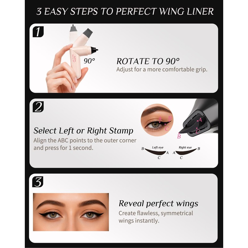 SUMEITANG Black Winged Eyeliner Stamp Pen, Dual Head 90° Rotating