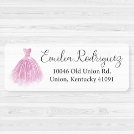 60ct - Sweet 16 or Quinceañera Dress Return Address Stickers/Labels for Invitations | Clear Labels | 730-C