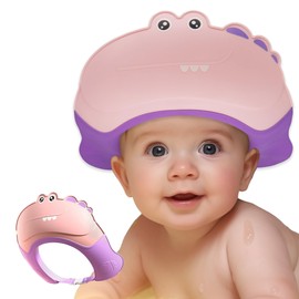 Baby Shower Cap Shield, 2024 New Shower Cap for Kids, Visor Hat for Eye and Ear Protection for 0-9 Years Old Children,Cute Crocodile shape Makes the Baby Bath More Fun (Pink)