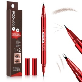 Eyebrow Pencil for Women, Dual-Ended Microblading Eyebrow Pen with 2-Fork Tip & Precise Brush-Tip, Waterproof Brow Pencil for Natural Hair-Like Strokes, Long-Lasting Eye Brow Pen (02 Light Brunette)