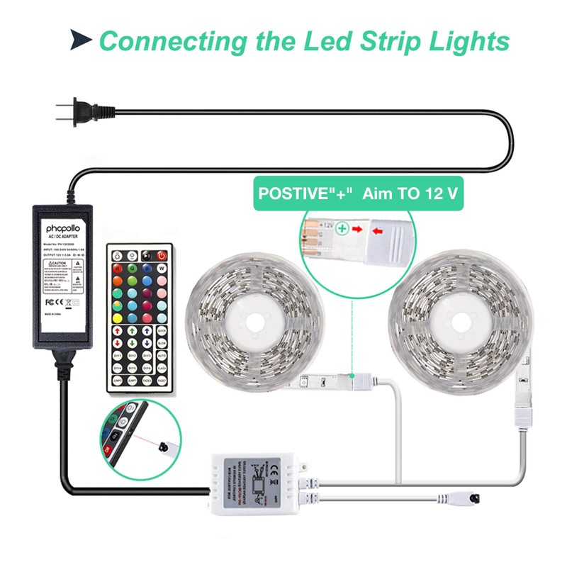 phopollo Led Strip Lights Color Changing 32.8ft Flexible 5050 RGB