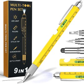 Gifts for Men, Fathers Day Birthday Gifts for Him, 9 in 1 Multitool Pen, Valentines Gifts for Mens, Birthday Gifts for Men Who Have Everything, Dad Gifts from Daughter Unique Gadgets for Men (Yellow)
