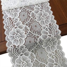 LaceRealm 7 Inch Wide Floral Stretchy Lace Elastic Trim Fabric for Garment & DIY Craft Supply- 5 Yard (7020 White)