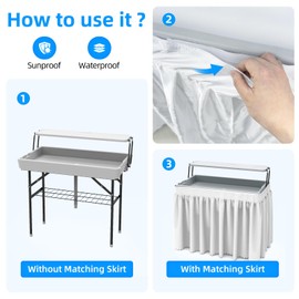 Bar Chill Table for Events – White Double-Layer Foldable Cooler with Skirt & Drain Hose, Collapsible Beverage Tub for BBQ, Camping, Patio Pool Parties, Outdoor Folding Bartending Station