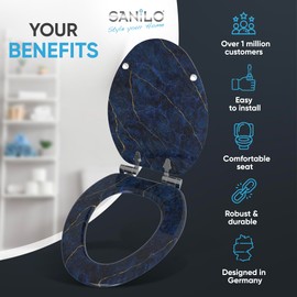 Sanilo Soft Close Toilet Seat ELONGATED, Quiet and Slow Close Lid and Seat, Strong Bumpers and Hinges (Marble Dark Blue)