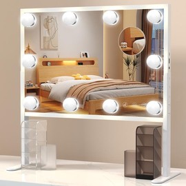 BESTOPE PRO Hollywood Illuminated vanity mirror, makeup mirror with 3 color modes, adjustable stand with USB charging , smart touch control for tabletop or flush mounting - Color: 15.74 in*11.81 in