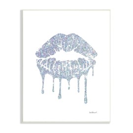 Stupell Industries Glam Shimmer Lip Pucker Kiss Minimal Cool Tones, Designed by Amanda Greenwood Wall Plaque, 13 x 19, Blue