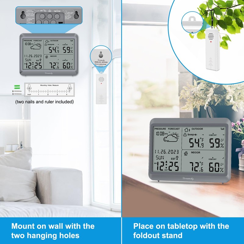 DreamSky Weather Station Indoor Outdoor Thermometer Wireless - Atomic Clock