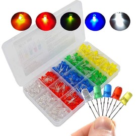 DollaTek 500PCS 5MM LED Light White Yellow Red Blue Green DIY Assortment Diodes Kit