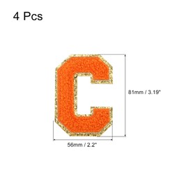MECCANIXITY 4Pcs Chenille Letter Patches Iron on Letter Patches Orange C Alphabet Decorative Repair Embroidered Patches for Clothing, Shoes, Hats, Backpacks