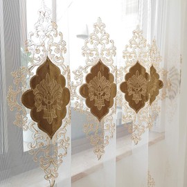 SLOW SOUL 2 Panels European Luxury Curtains Velvet Embroidered Tulle for Living Room Kitchen Bedroom Sheer Curtain with Rod Pocket Coffee 50W X 102L inch