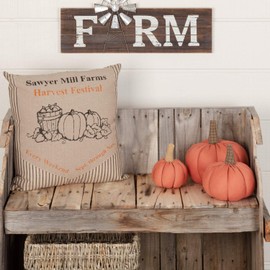 VHC Brands Sawyer Mill Charcoal Farmhouse Fall Holiday Pillow- 18x18, Harvest Festival