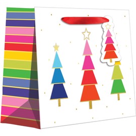 Jillson Roberts Embossed Medium Christmas Gift Bags with Foil Accents & Spot Gloss, Rainbow Trees (12 Count)